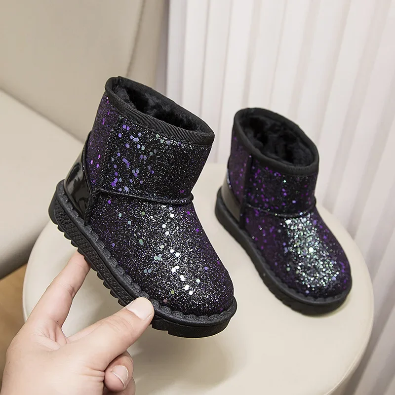 Princess Party Snow Boots Children Casual Fleece-lined Warm Cotton Shoes Boys Girls Mid-calf Snow Boots Kid Non-slip Warm Shoes