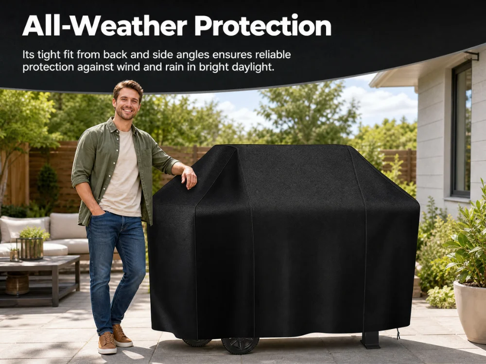 BBQ Cover Outdoor Dust Waterproof Weber Heavy Duty Grill Cover Rain Protective Outdoor Barbecue Cover Round