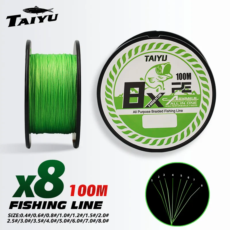 

TAIYU Hot Sale 8 Strands 100M PE Braided Fishing Line Japanese Durable Multifilament Fishing Line Super Smooth Carp Fishing Line