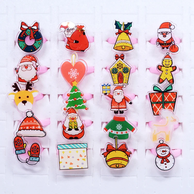 Wholesale 36/50/100pcs Christmas Kids Rings Cute Santa Claus Snowman Tree Elk Xmas Rings for Girls Festival Children Party Gift