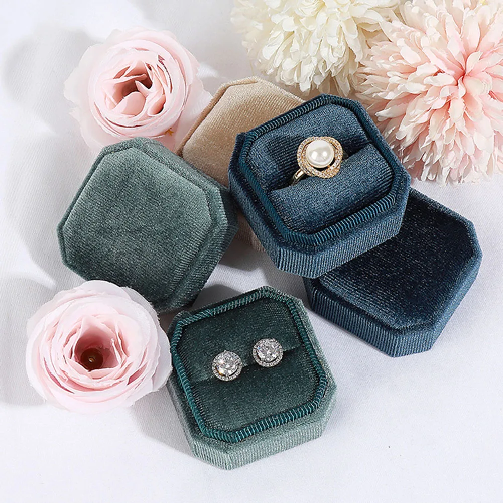 

3pcs Corduroy Ring Boxes Octagonal Jewelry Gift Boxes For Engagement Wedding Proposal Ring Holder Organizer Sturdy Small Bearer