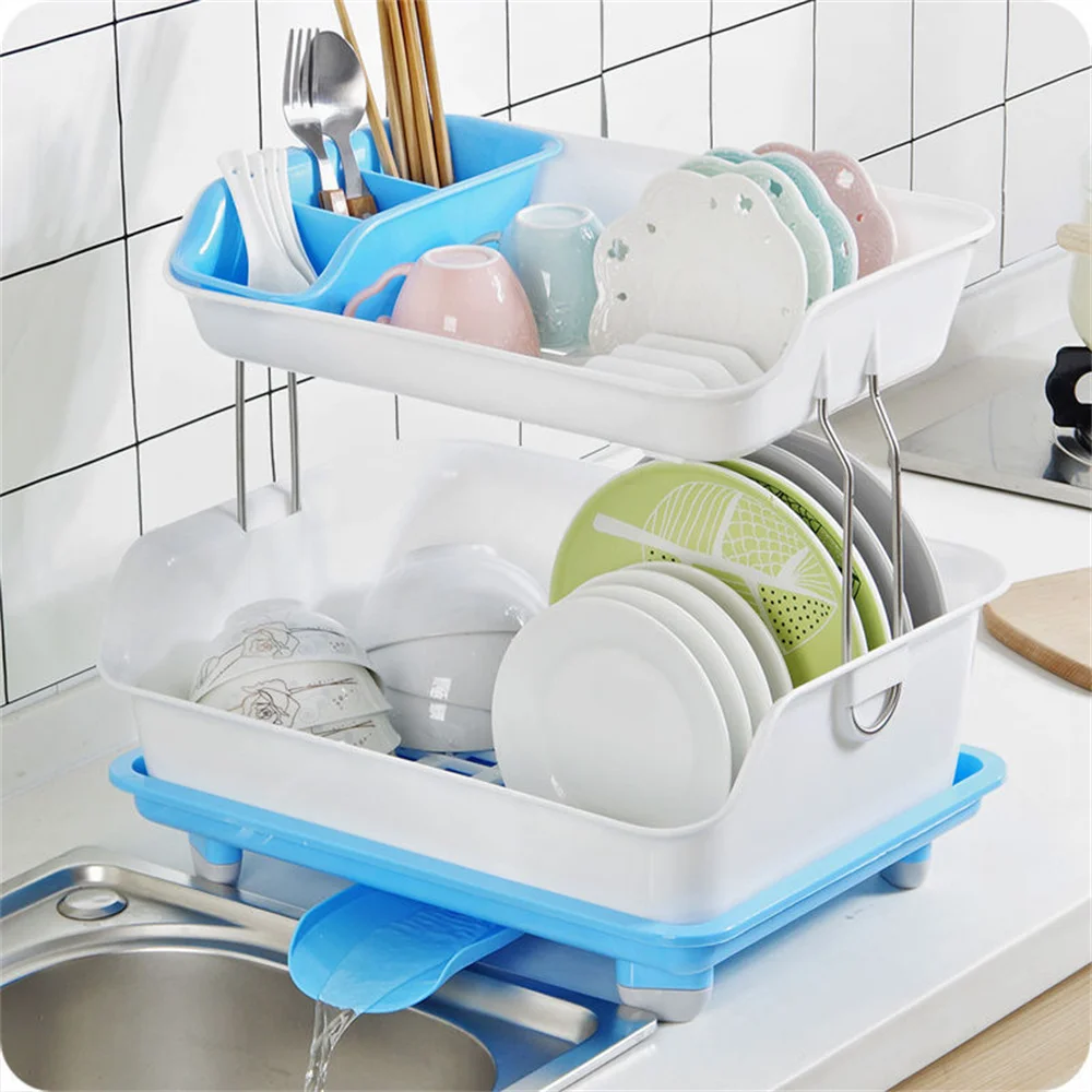 2-Tier Dish Drying Rack Large Capacity Dish Racks Kitchen Counter Detachable Dish Drainer Organizer with Utensil Holder