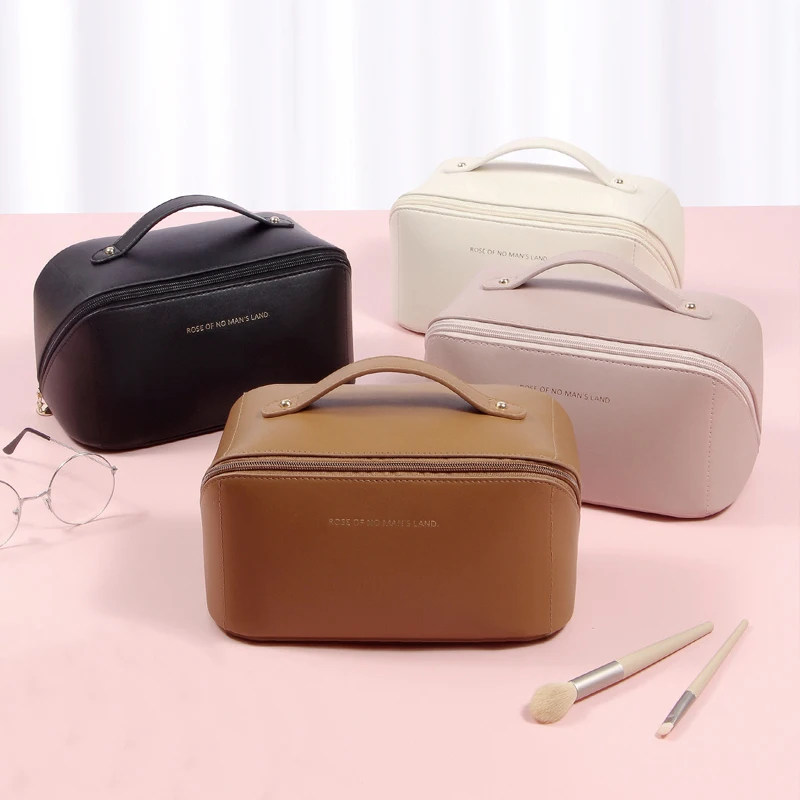 Borsa per cosmetici con cuscino in PU per donna, grande capacità, comoda borsa da viaggio, organizer per cosmetici e toilette