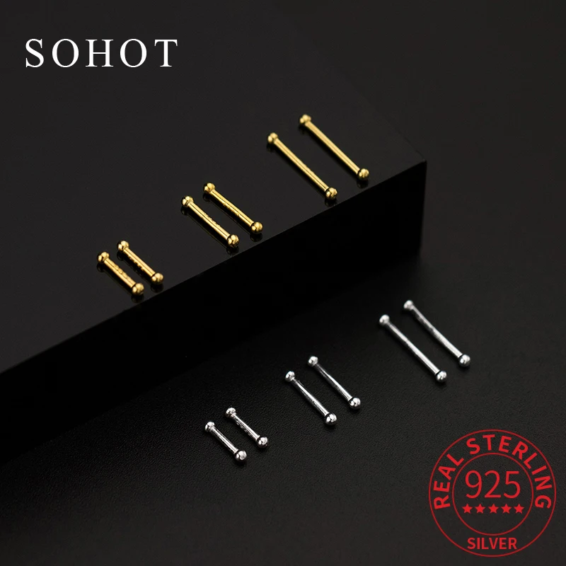 

4Pairs/Lot Real 925 Sterling Silver Ear Stick Bead Stud Earrings for Fashion Women Minimalist Fine Jewelry Trendy Accessories