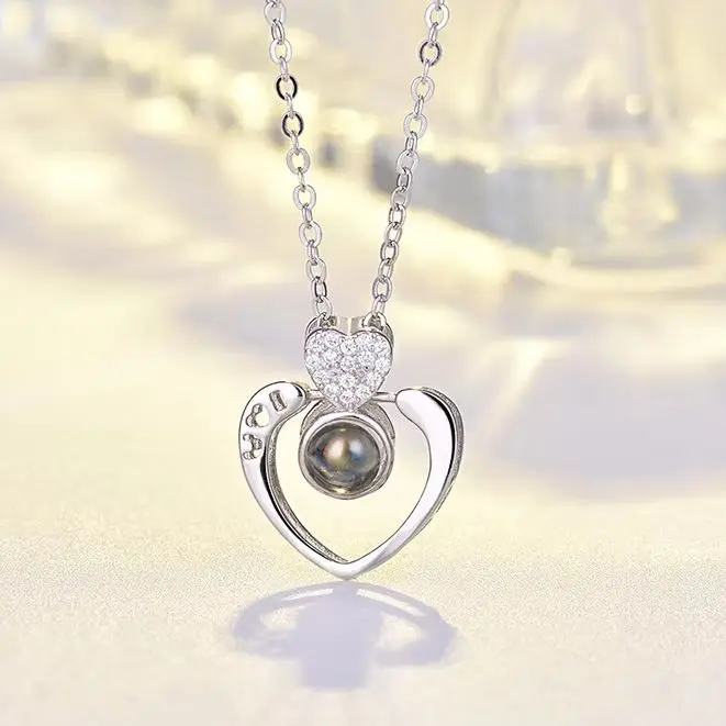 

Проекционное ожерелье с цирконом в форме сердца, персонализированное ожерелье с фотографией внутри, фотопроекция, подарок на День святого Валентина