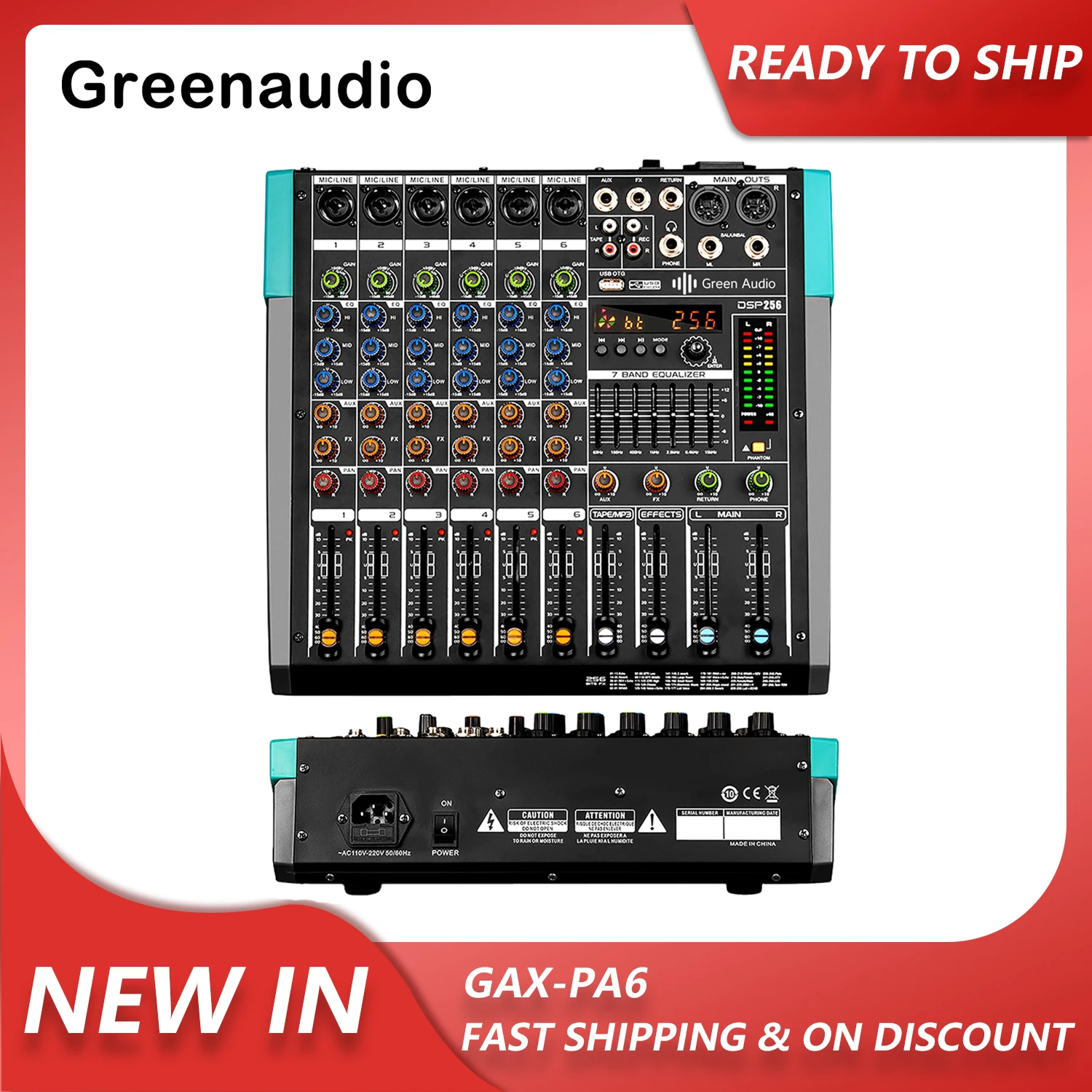 

GAX-PA6 Newest Professional Mixer Audio 6 Mono channel Mixing Console Buit-in MP3 Player Use for Home Party