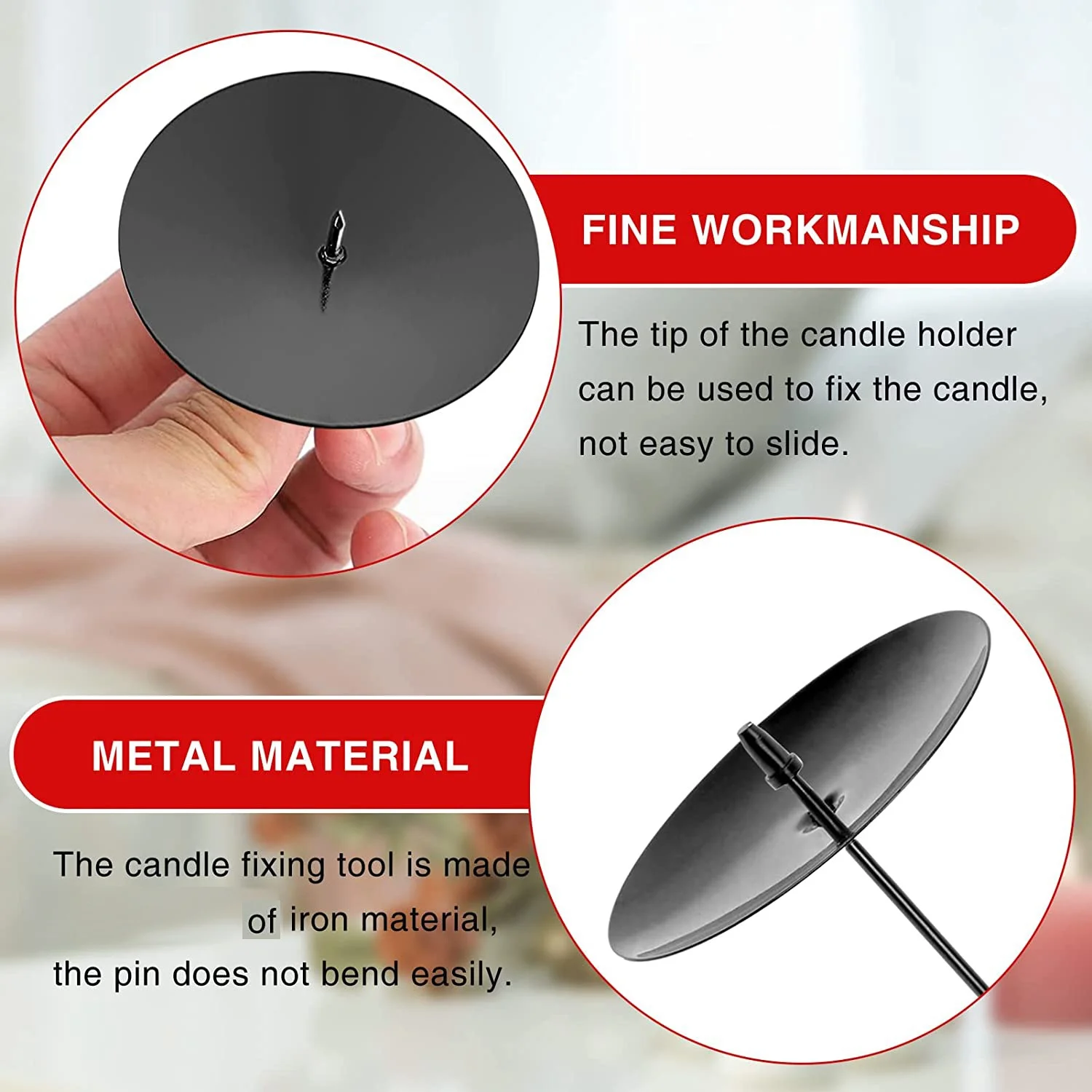 

Wreath Candle Holder, 8 cm Advent Candle Holder, Metal Candle Holder, Christmas Candle Plate with Spike 8Pcs Black B20