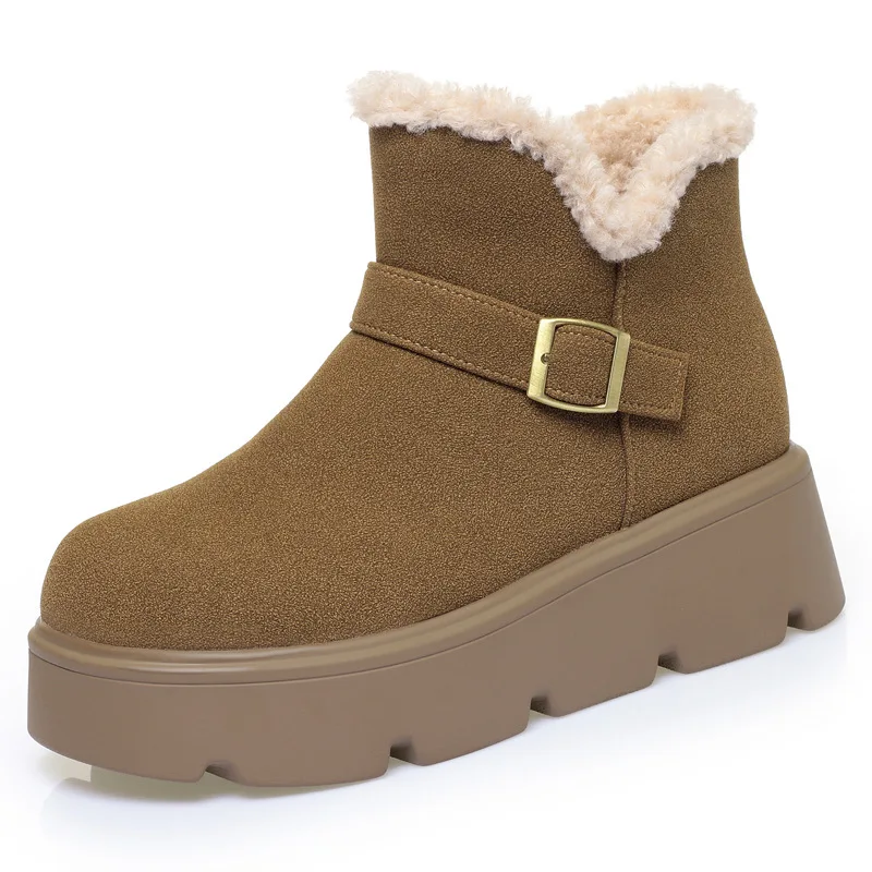 

All Match Comfortable Retro Thick Bottom Flat Platform Shoes Winter Snow Boots 2025 Casual Suede Warm Fur Ankle Boots for Daily