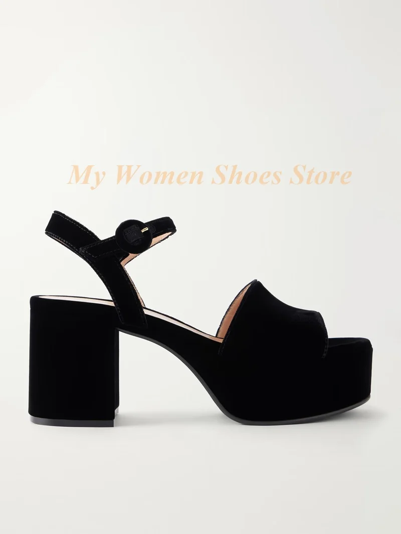 Chunky Heel Suede Platform Sandals Women Solid Black Open Toe Ankle Buckle Strap 2026 New Arrivals Fashion Dress Shoes Handmade view 2