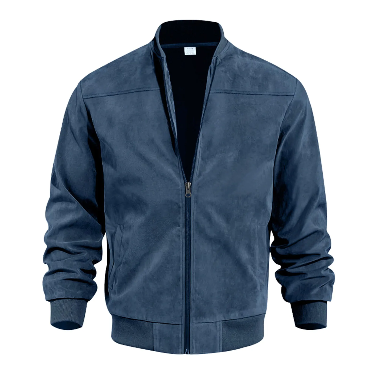 Men\'S Fashion Suede Solid Color Zipper Jacket Casual Vintage Long Sleeve Cardigan