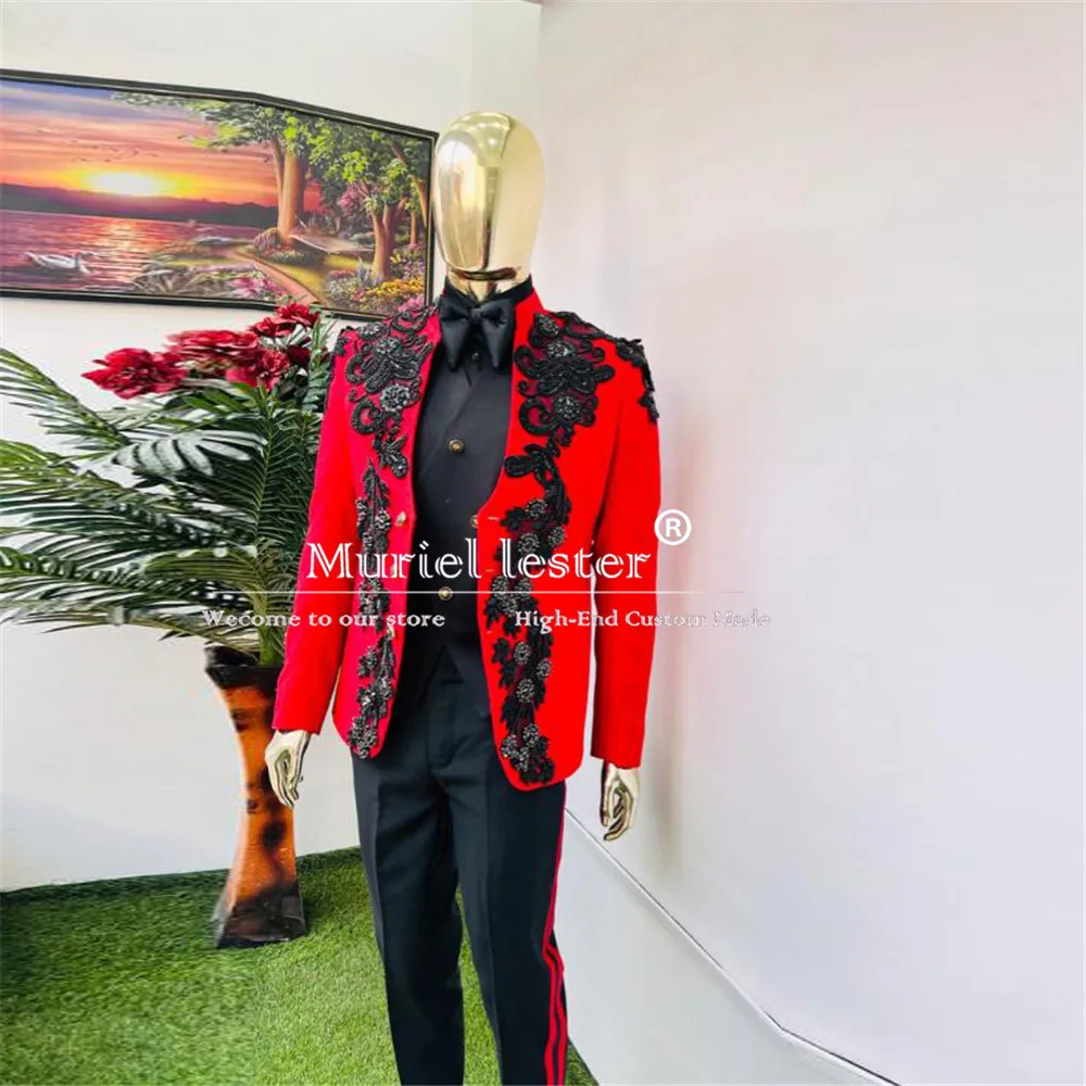 Funkelnde Kristalle Perlen Blumen passt Männer für Hochzeit Luxus italienischen Design Jacke Weste Hosen 3 Stück formelle Party Bräutigam Smoking