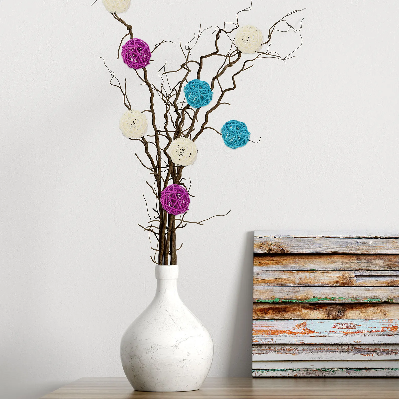 

15pcs Bright Color Rattan Balls Diy Craft Party Decorations Handmade Woven Balls For Home Office Kitchen Living Room