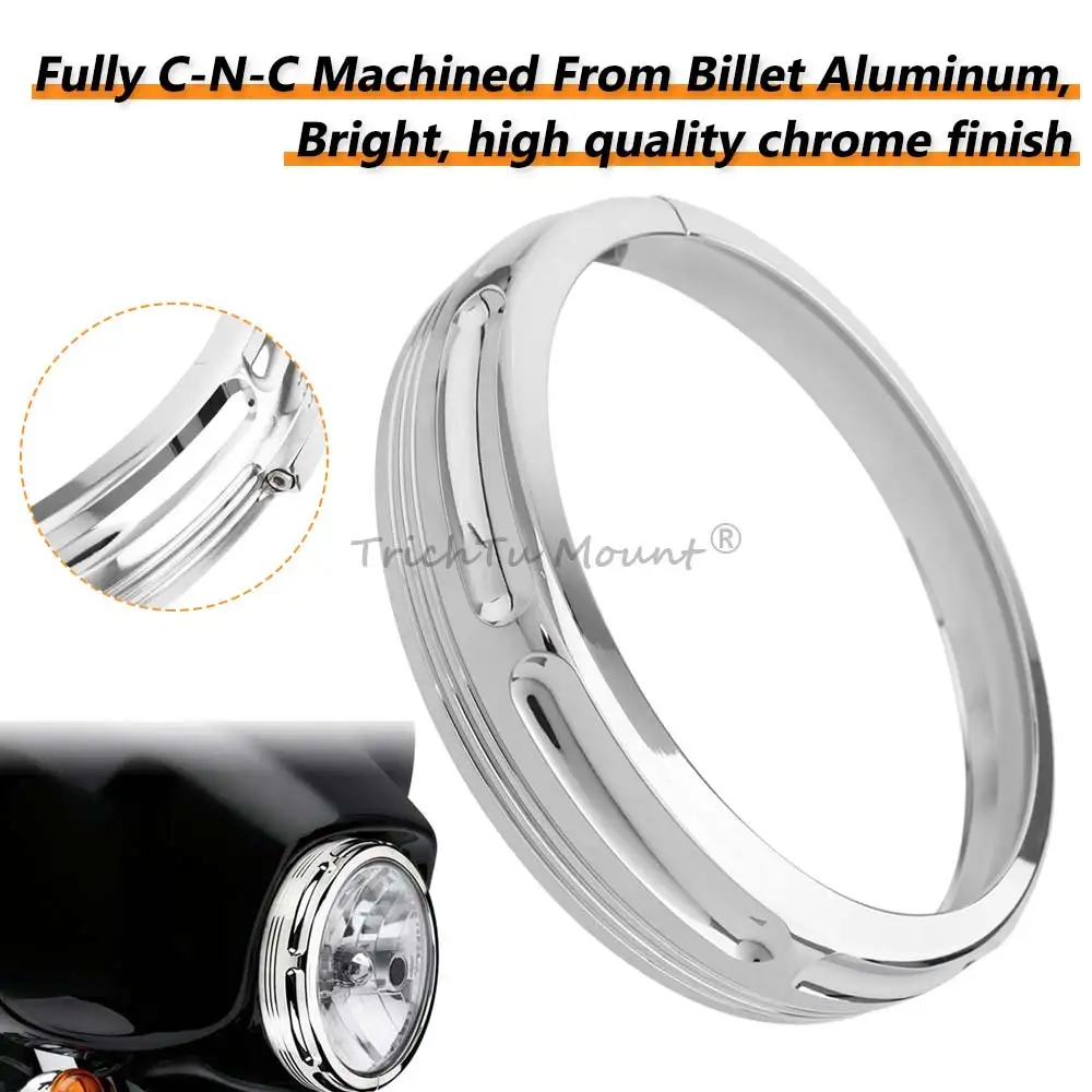 

7Inch For Harley Electra Glide Street Glide Ultra Limited Tri Glide 1994-later Headlight Trim Rings Black/Chrome Motorcycle Part
