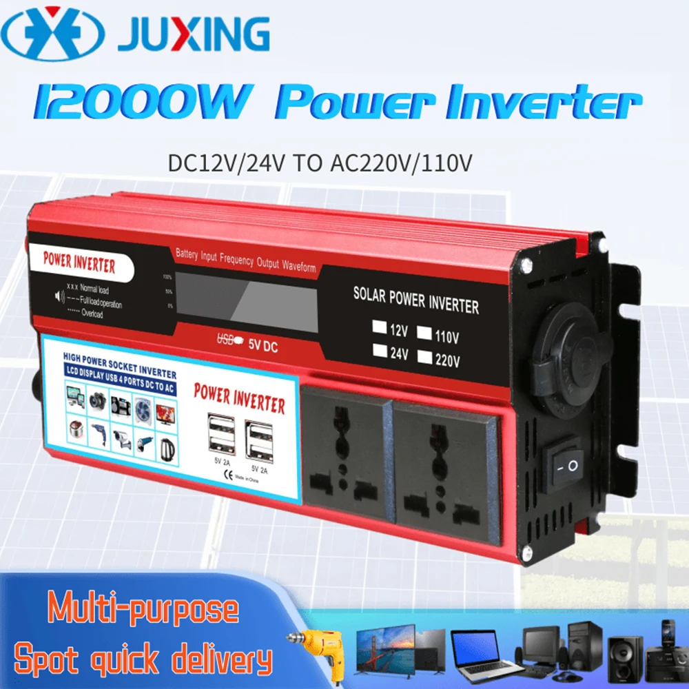 JUXING 12000W Car Power Inverter DC 12V/24V to AC 220V Portable Converter For Car Modification, Voltage Converter