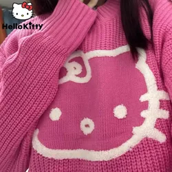 Sanrio Hello Kitty Sweet maglione donna Cartoon Fashion Crop Top lavorato a maglia Millennial Girl Slim Fit Pullover corto camicia estetica