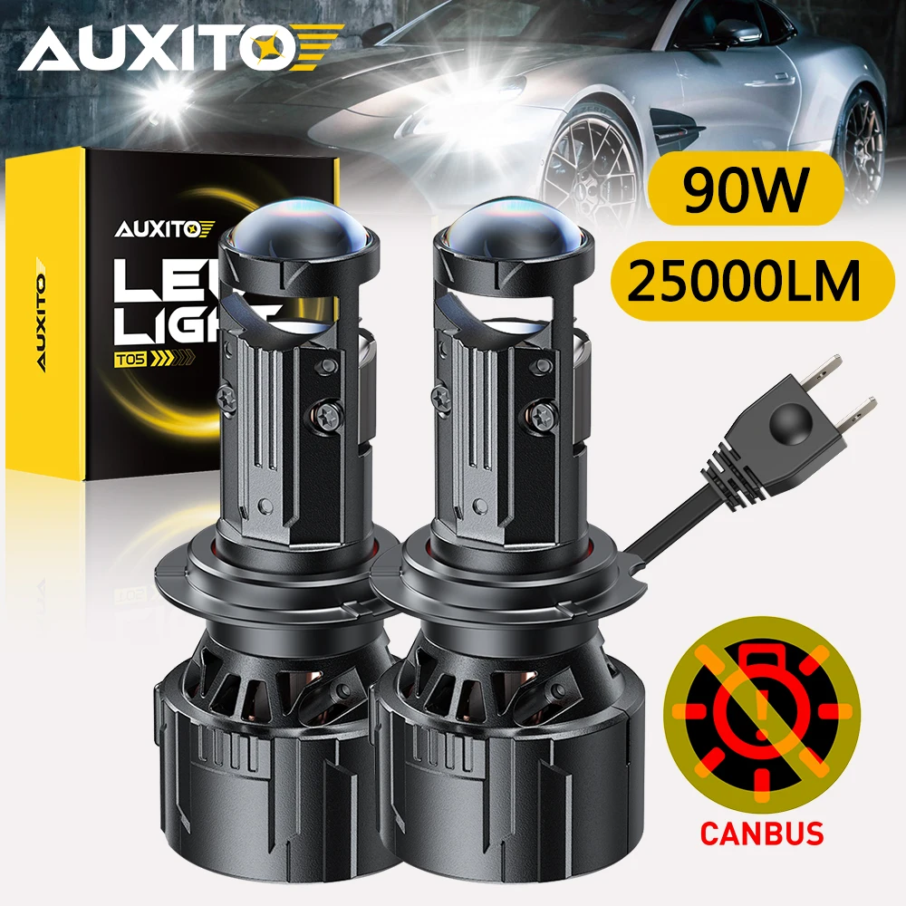 2Pcs AUXITO 90W H7 LED Projector Headlights With Lens Canbus Turbo White High Power L/R Hand Drive Laser Spotlight Ampoule 12V