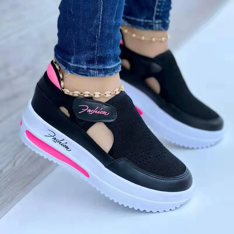 Large Casual Single Shoes for Women 2025 New Summer Flat Bottomed Breathable Casual Mesh Fashionable Thick Soled Sports Shoes