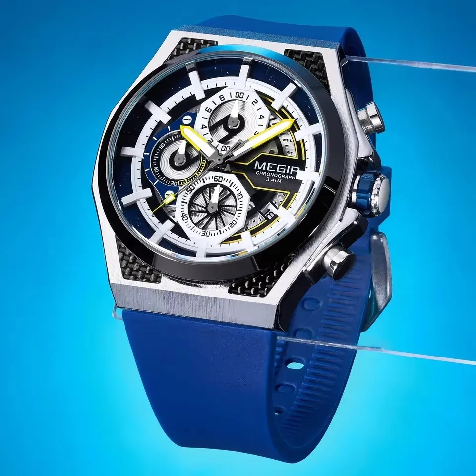 New Arrival MEGIR 2258 Clock Quartz Watch Chronograph Calendar Luminous Waterproof Silicone Strap Lovers Wristwatch Relogio