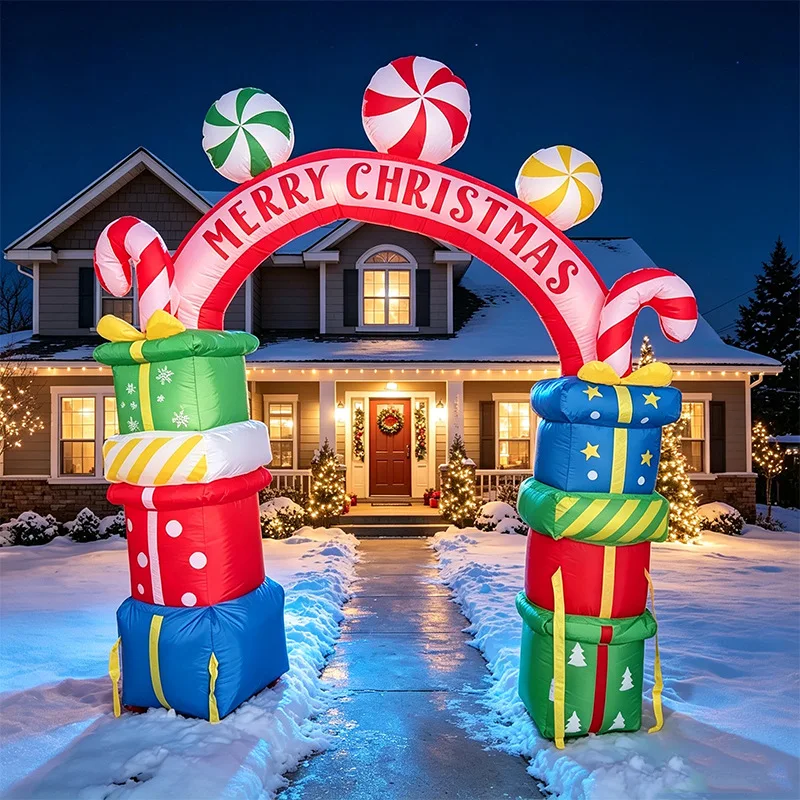 Christmas inflatable arch air model gift box candy cane candy shape LED lights outdoor courtyard lawn decoration