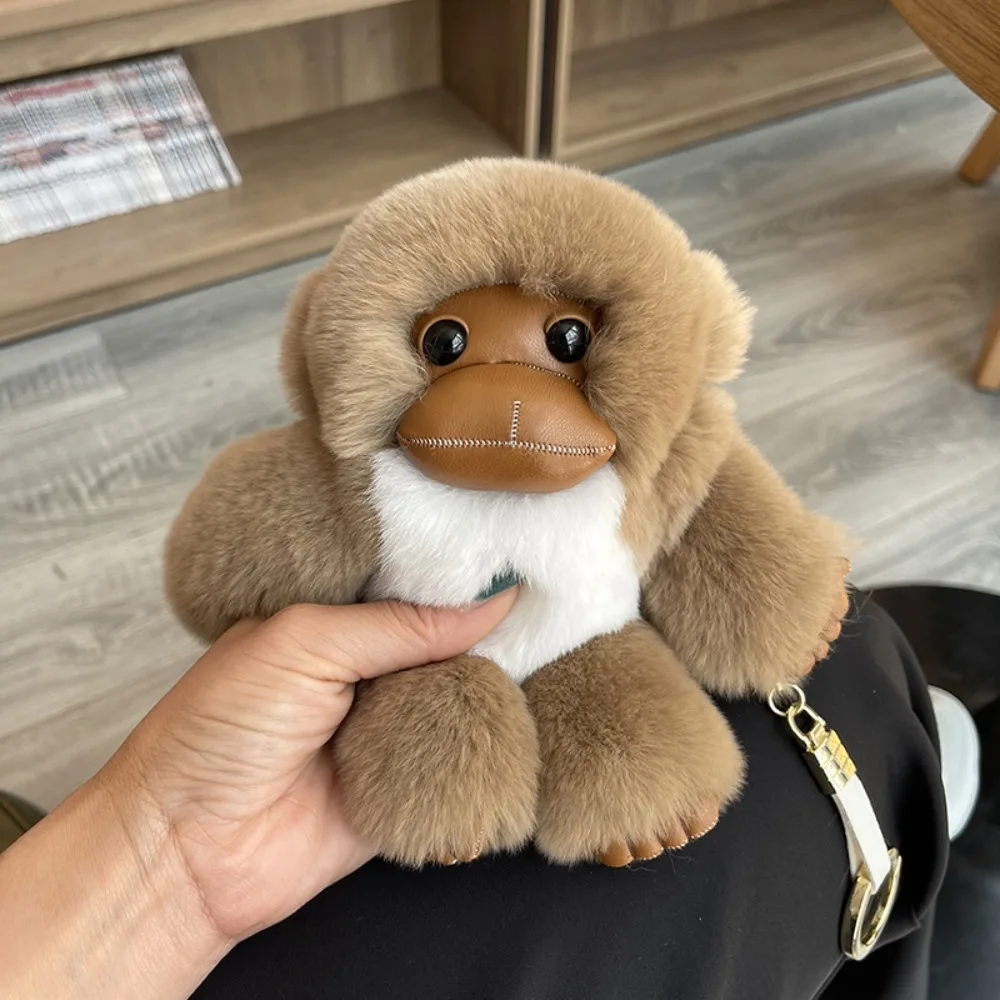 Porte-clés animaux en peluche, petit singe porte-bonheur, poupée en peluche, fourrure douce, lapin Rex, porte-clés singe, dessin animé Kawaii
