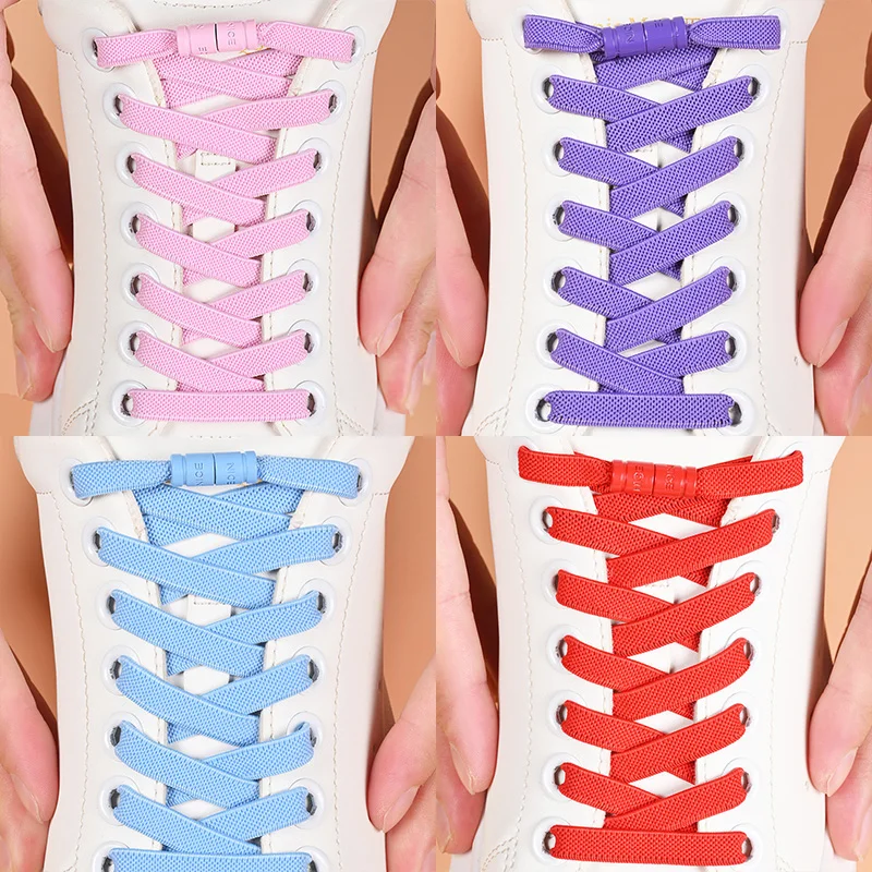 8mm No Tie Shoe Laces Button locking Without Ties Elastic Laces Sneaker Widened Flat Shoelace for Shoes image 6
