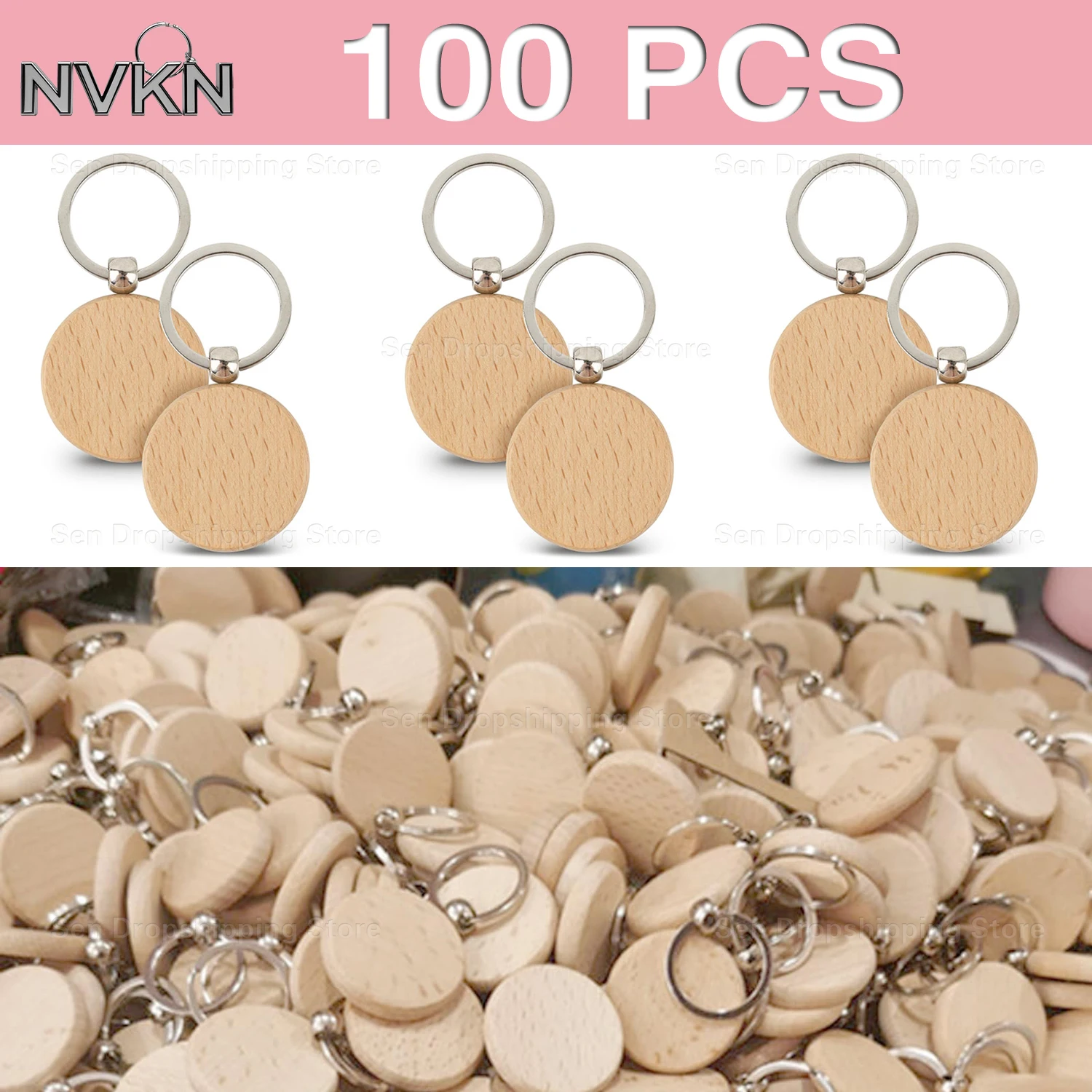 

100Pcs Circular Wood Keyring - Eco-Friendly Round Wooden Keychain for Daily Use & Gifts