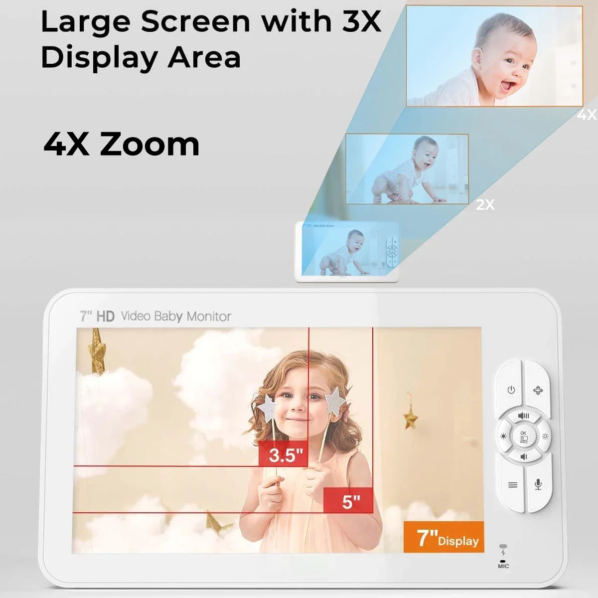HD PTZ 카메라 및 오디오 포함 분할 스크린 베이비 모니터, 1080P HD 베이비 폰 카메라, 4 배 줌, 비디오 보모 없음, 와이파이, 핵 방지, 7 인치