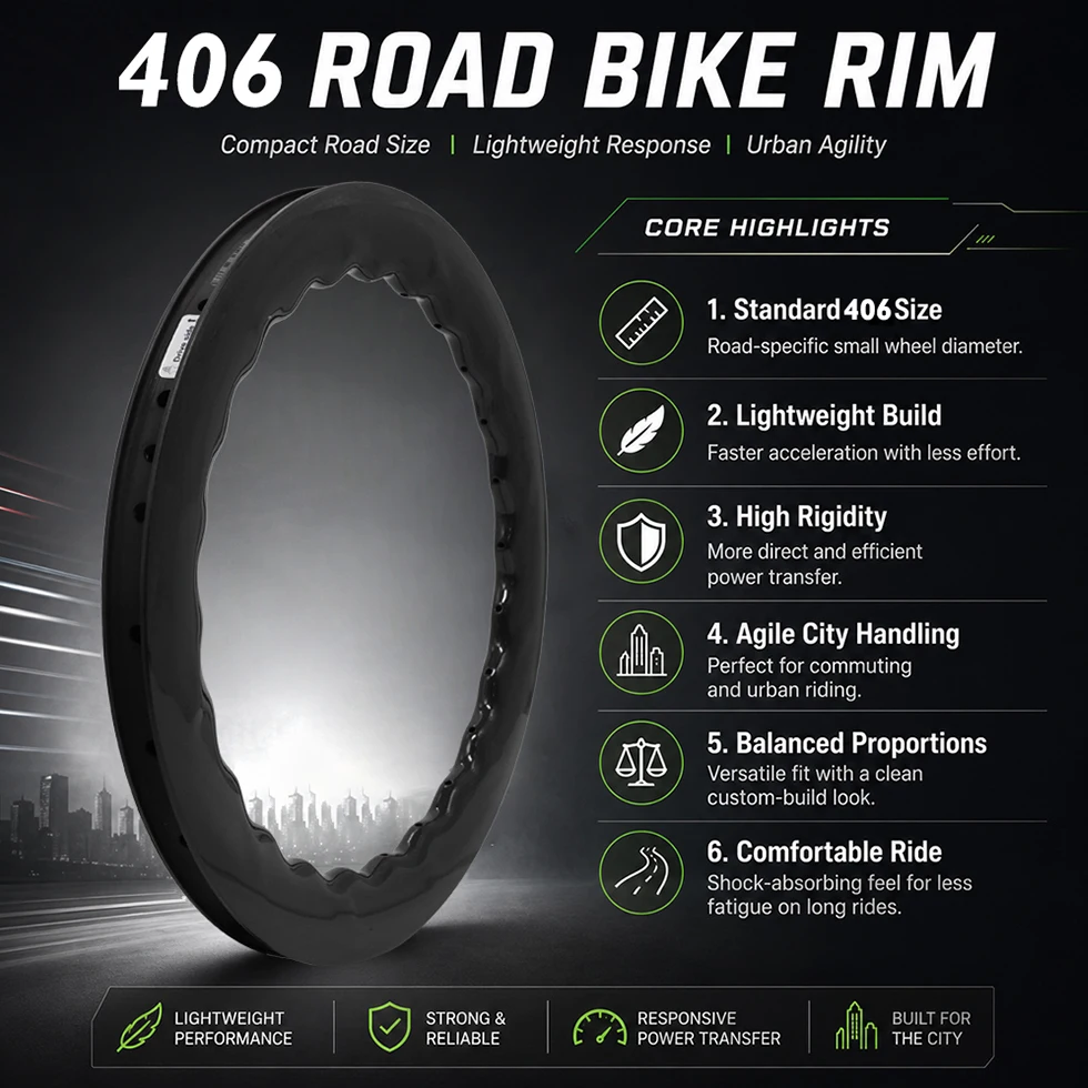 Llanta de fibra de carbono 406 para bicicleta de carretera, ondulada, mini, de 20 pulgadas, 45/50-26 mm, 24 orificios, 35-65 psi, llanta brillante para bicicleta plegable.