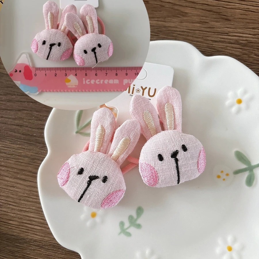 

3D-резинки для волос с вышивкой в виде кролика, милые мультяшные эластичные резинки для девочек, детские резинки для хвостиков, повседневные аксессуары для волос, подарок