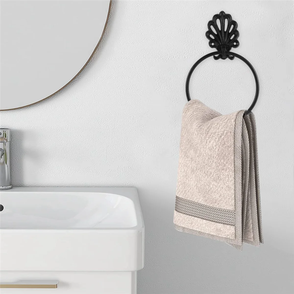 Black Toilet Roll Holder Towel Holder Set,Bathroom Cast Iron Towel Ring Toilet Roll Holder Wall Mounted, Vintage