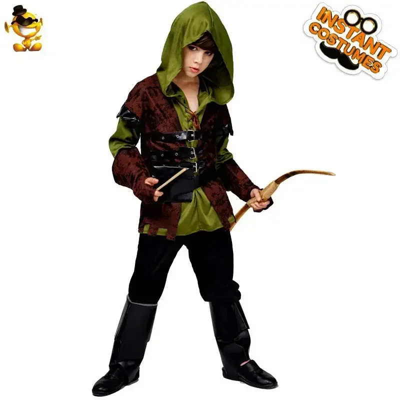 New 2025 Kids Men's Halloween Rogue Archer Party Boys Hunter Costume Carnival CostumeX158