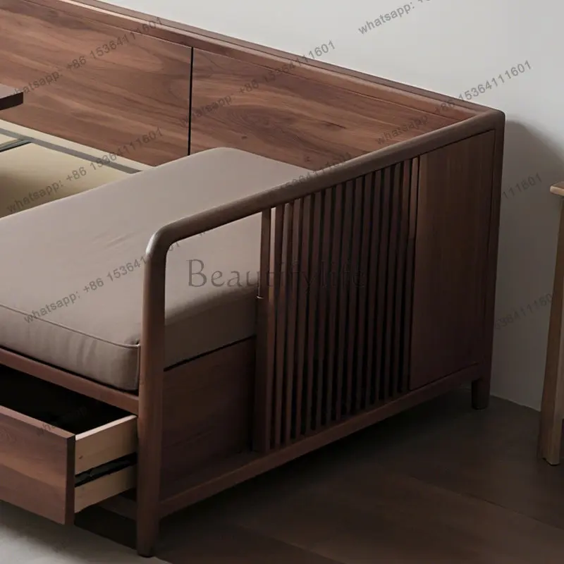New Chinese black walnut wood arhat bed solid wood storage sofa Zen arhat couch