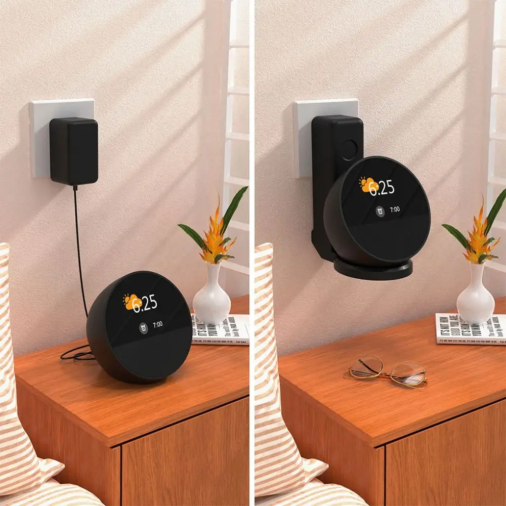 ลําโพงแบบพับได้ Wall Holder Hard Case พร้อมที่เก็บสายเคเบิล Wall Mount Bracket ไม่มีเจาะ ABS สําหรับ Echo Spot (เปิดตัว 2024)
