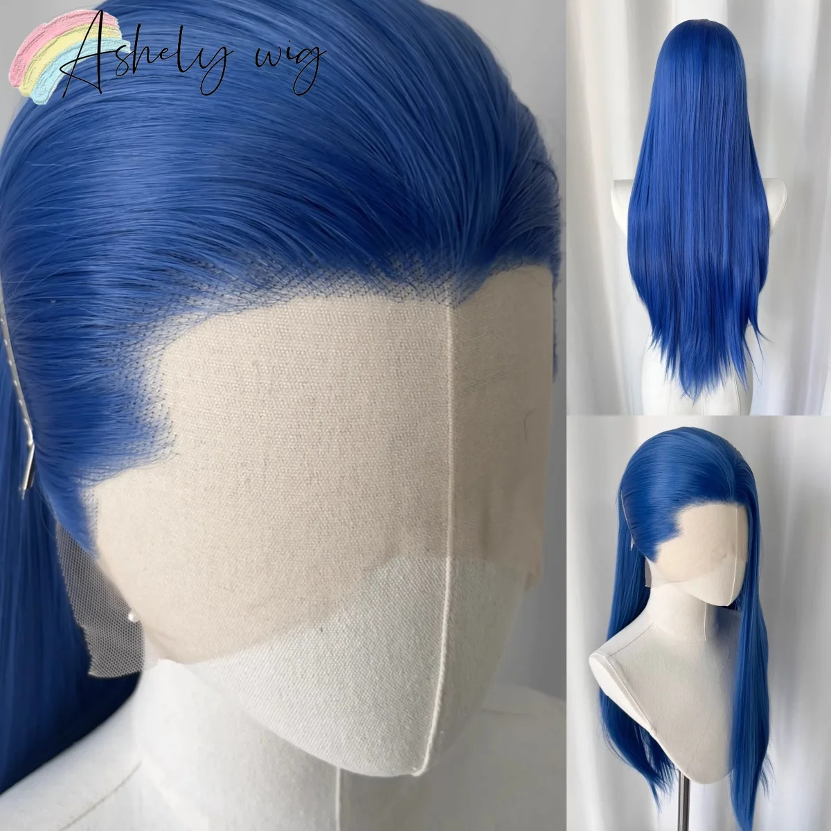 

Синтетический парик с кружевной вставкой 13*4 для женщин и мужчин, 26 дюймов, длинные прямые волосы, сапфирово-синий, высококачественный, для косплея