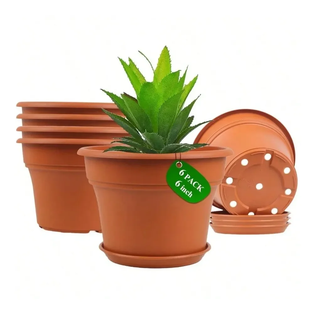 

Inch Plastic Flower Pot Indoor Plants, 4 Pack Large Outdoor Planter Pot With Drainage Holes Saucers, Resin Decorative Garden Po