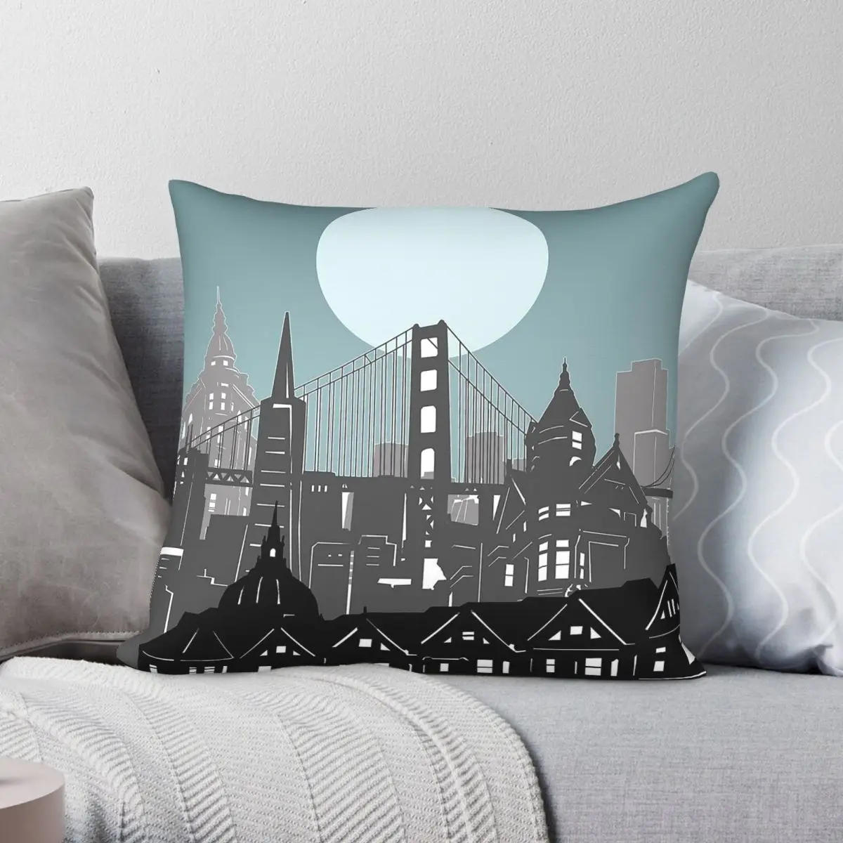 San Francisco Skyline USA Pillowcase Polyester Linen Velvet Pattern Zip Decor Throw Pillow Case Car