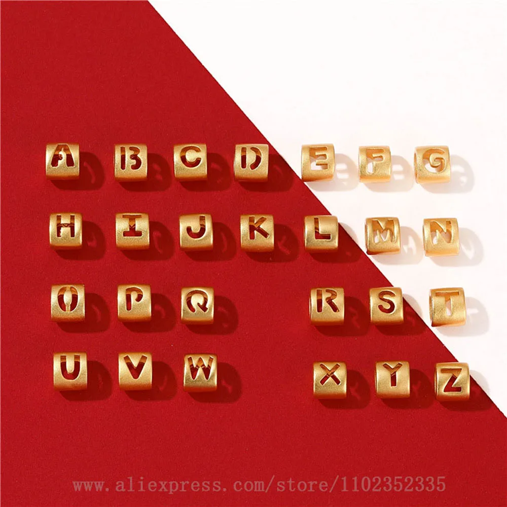 Chapeado 14K Real Gold Alphabet Bead, Hollow Letter Charms, Bead para DIY Pulseira e Colar Making, 10pcs por saco