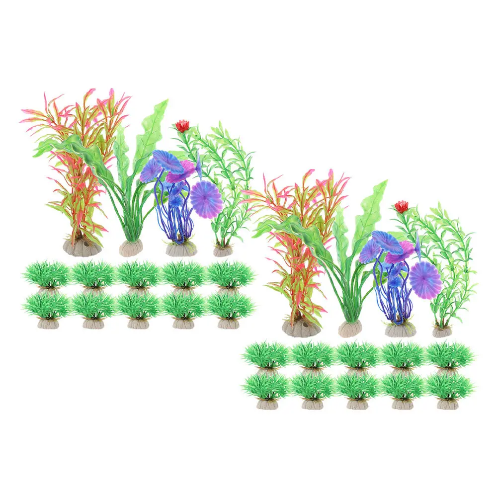 28Pcs Realistic Artificial Aquatic Plants Aquarium Decoration Set for Fish Tank Landscaping Natural-Looking Water Plant Decor