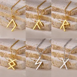 Stainless Steel necklace For Women Rune Amulet Small Charms Pendant Necklace Stainless Steel Norse Viking Runes Collection