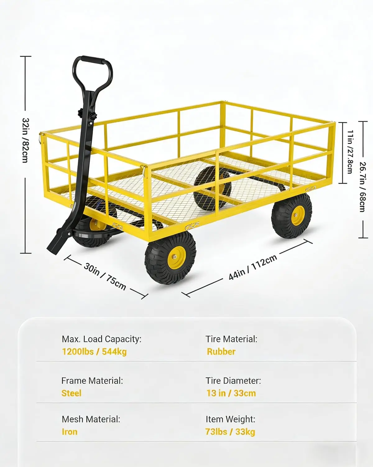 3-in-1 Heavy-Duty Steel Garden Cart Wagon 1200 LBS Capacity, Customized