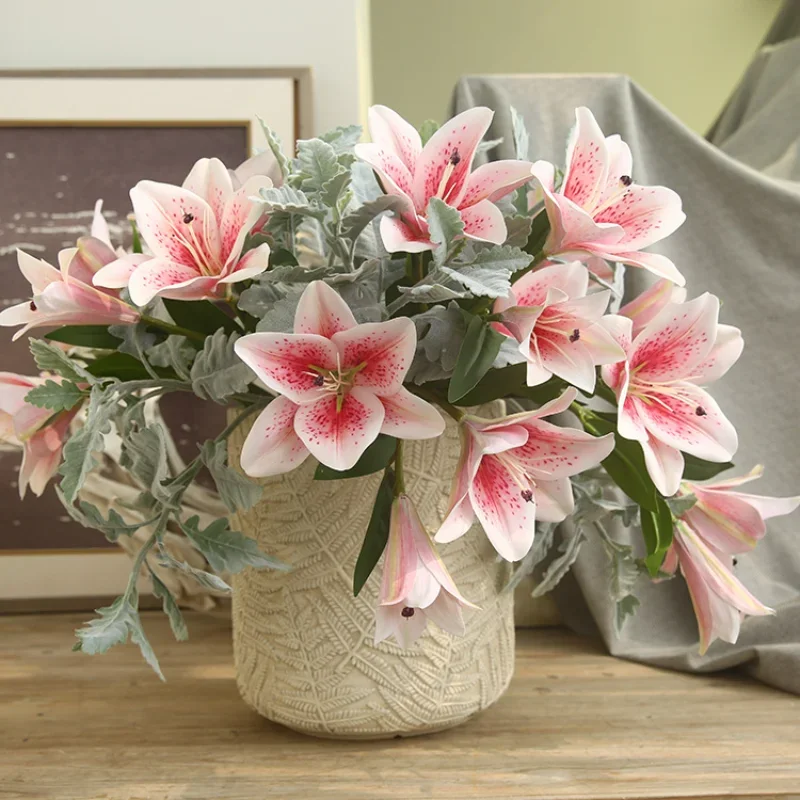 71cm Artificial Flower Lily3 Head Indoor Dining Table TV Cabinet Decoration Fake Flower Silk Flower Feel Sunshine Lily