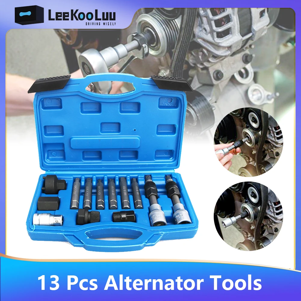 13Pcs Alternator Freewheel Pulley Removal Socket Spline Star Bit Tool Set