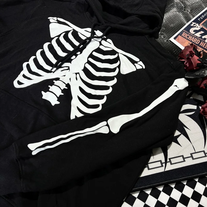 مضيئة هيكل جمجمة هوديي فضفاض ex loween Punk Sle طويل Sve البلوز القطن البوليستر مزيج ارتداء اليومي