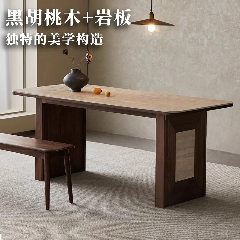 Dining table rock slab walnut solid wood dining table negotiation table niche design rock slab dining