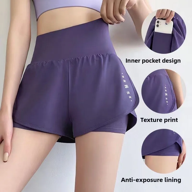 Fake Two Piece Yoga Shorts for Women Quick Dry Anti See Through Summer Workout Shorts