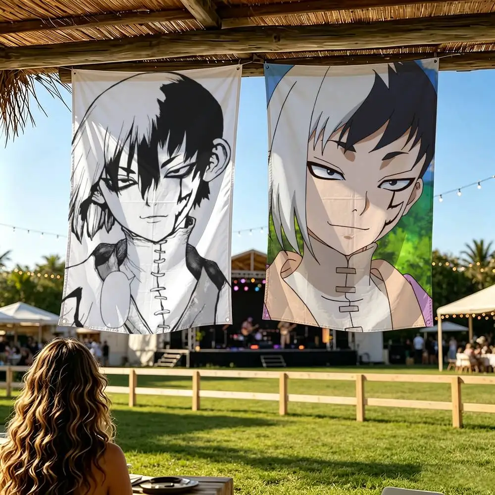 Anime Dr STONE Asagiri Gen Flag Digital Printing Banner for Garage Wall Out Door Decoration