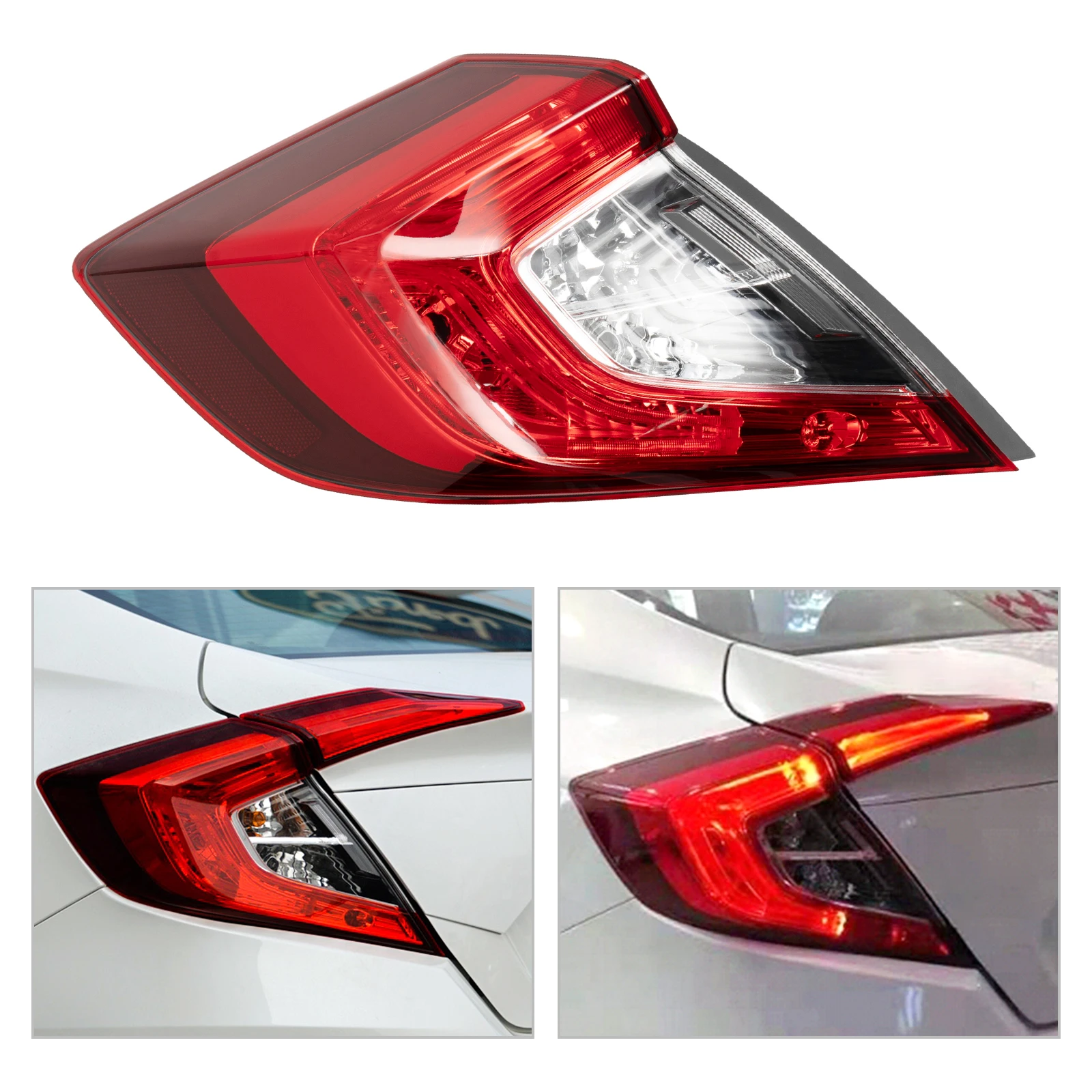 Clear, Red Left Driver Side Taillight For 2016-2021 Honda Civic With An Excellent UV Protection And High-impact resistance