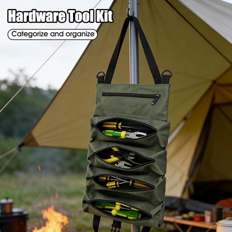Multi-Purpose Roll Up Tool Bag With 5Interior Pockets Professional Pocket Hardware Tools Rip-Resistant Hang Canvas Organizer Bag
