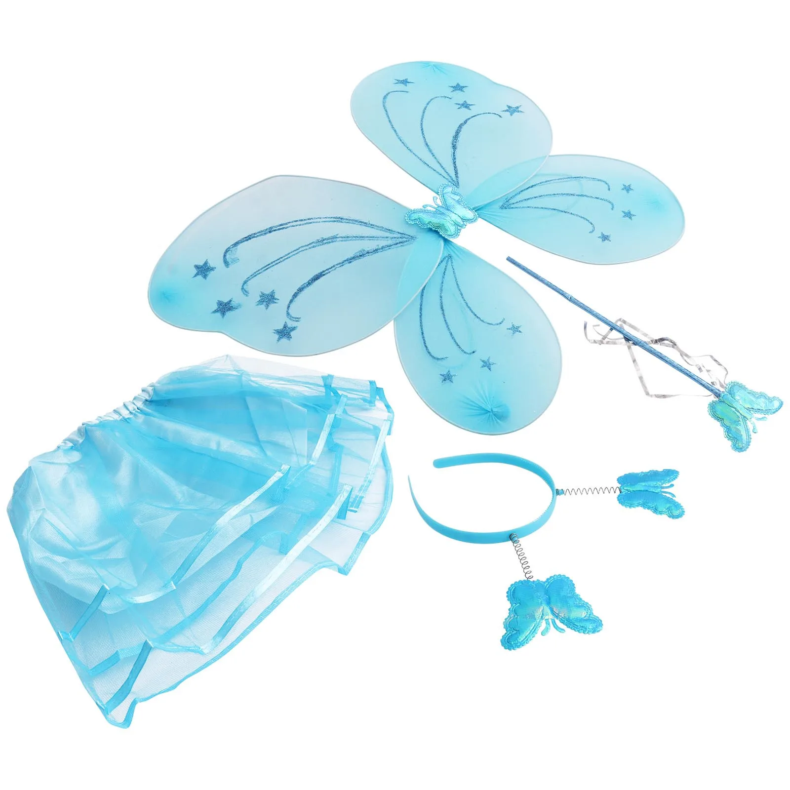 

4 шт., комплект костюма принцессы феи, юбка-пачка с крыльями, удобный шикарный дизайн, идеально подходит для косплея, маскарада, дня рождения