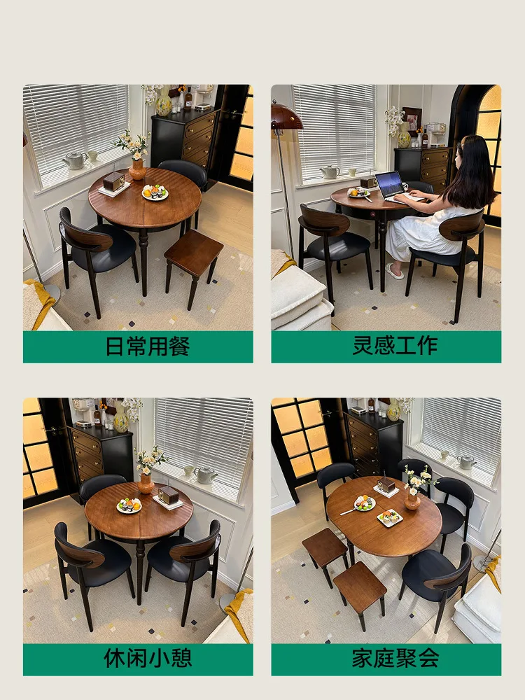 Medieval dining table Variable round table Small apartment household all solid wood telescopic folding